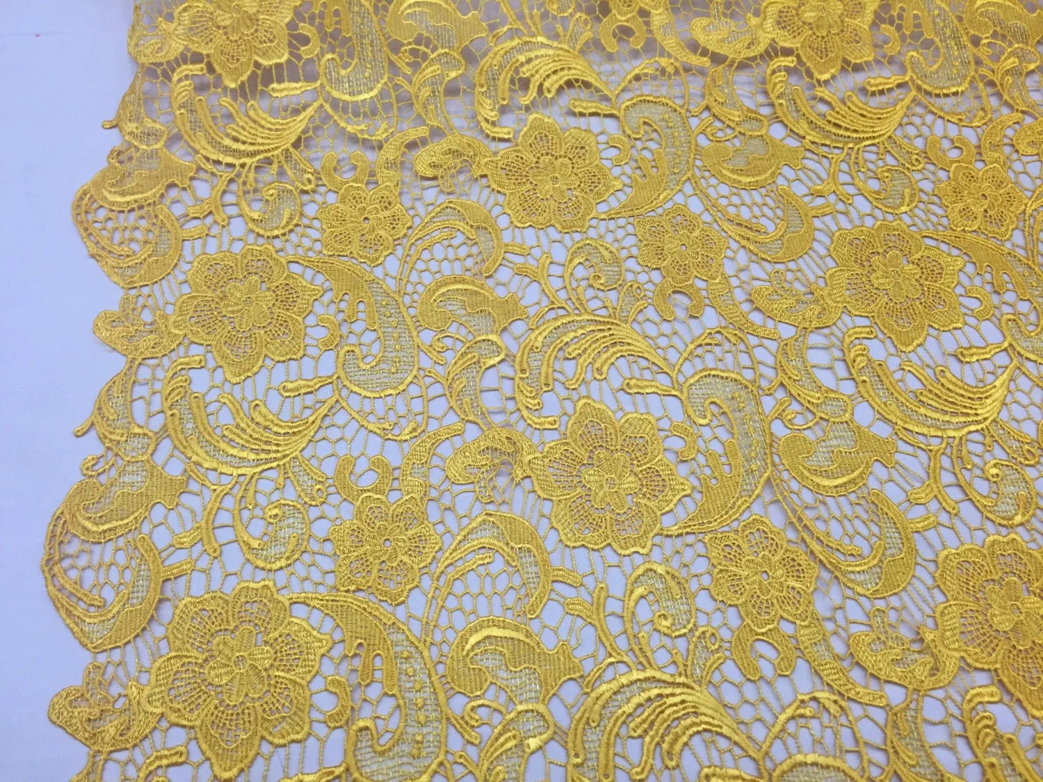 Fascinating yellow light weight guipure design-prom-nightgown-decorations-sold by the yard