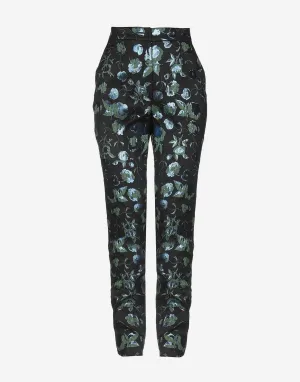 Floral-Print Metallic Trousers