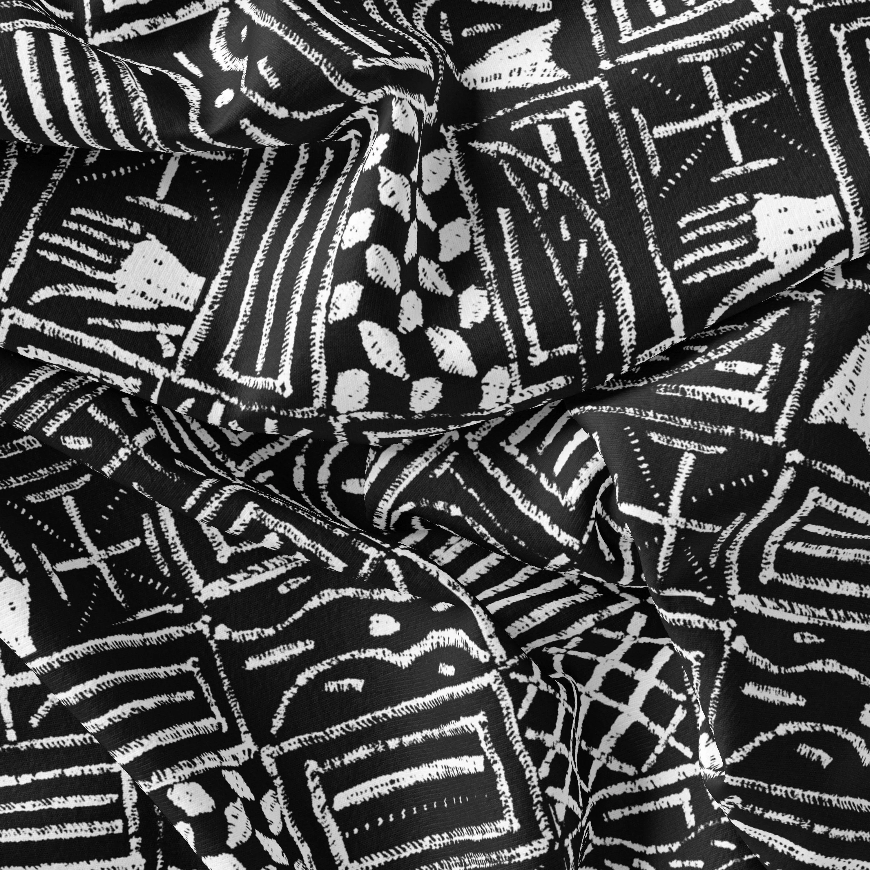 French Black And White Ghost Digital Printed Fabric - Pure Chiffon