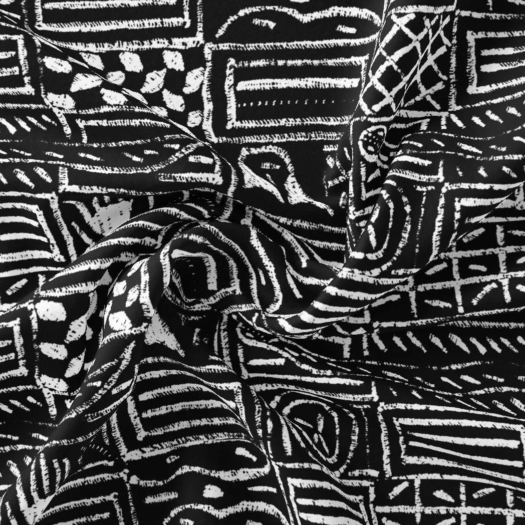 French Black And White Ghost Digital Printed Fabric - Pure Chiffon
