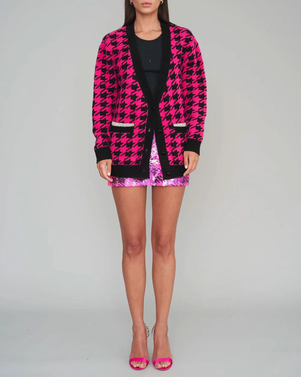Fuchsia Houndstooth Uptown Girl BF Cardigan