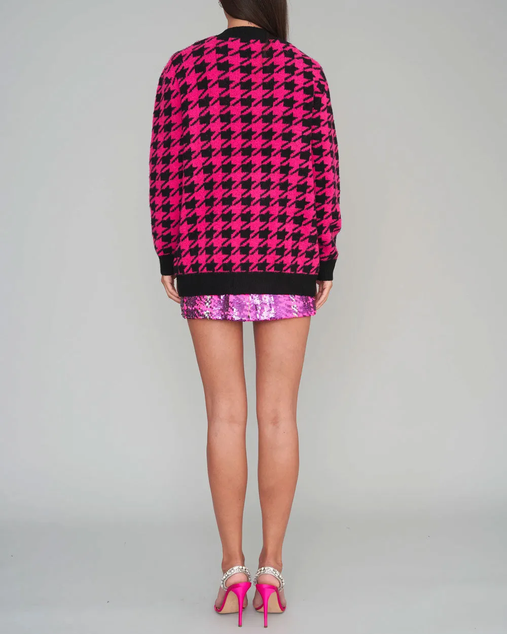 Fuchsia Houndstooth Uptown Girl BF Cardigan