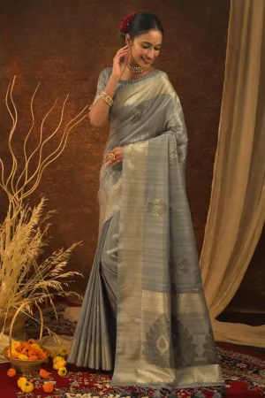 Grey Mulberry Silk  Saree