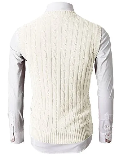 H2H Mens Casual Knitted Slim Fit V-neck Vest With Twisted Patterned IVORY US XL/Asia 2XL (KMOV037)