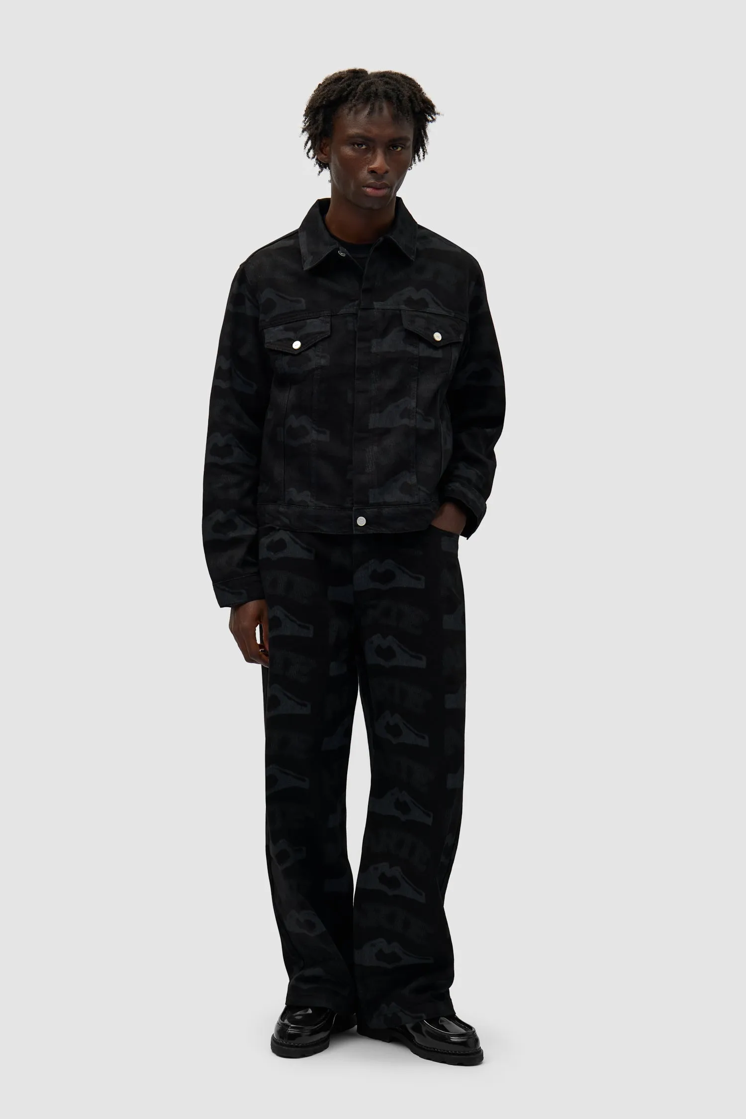 Heart Printed Jacket - Black