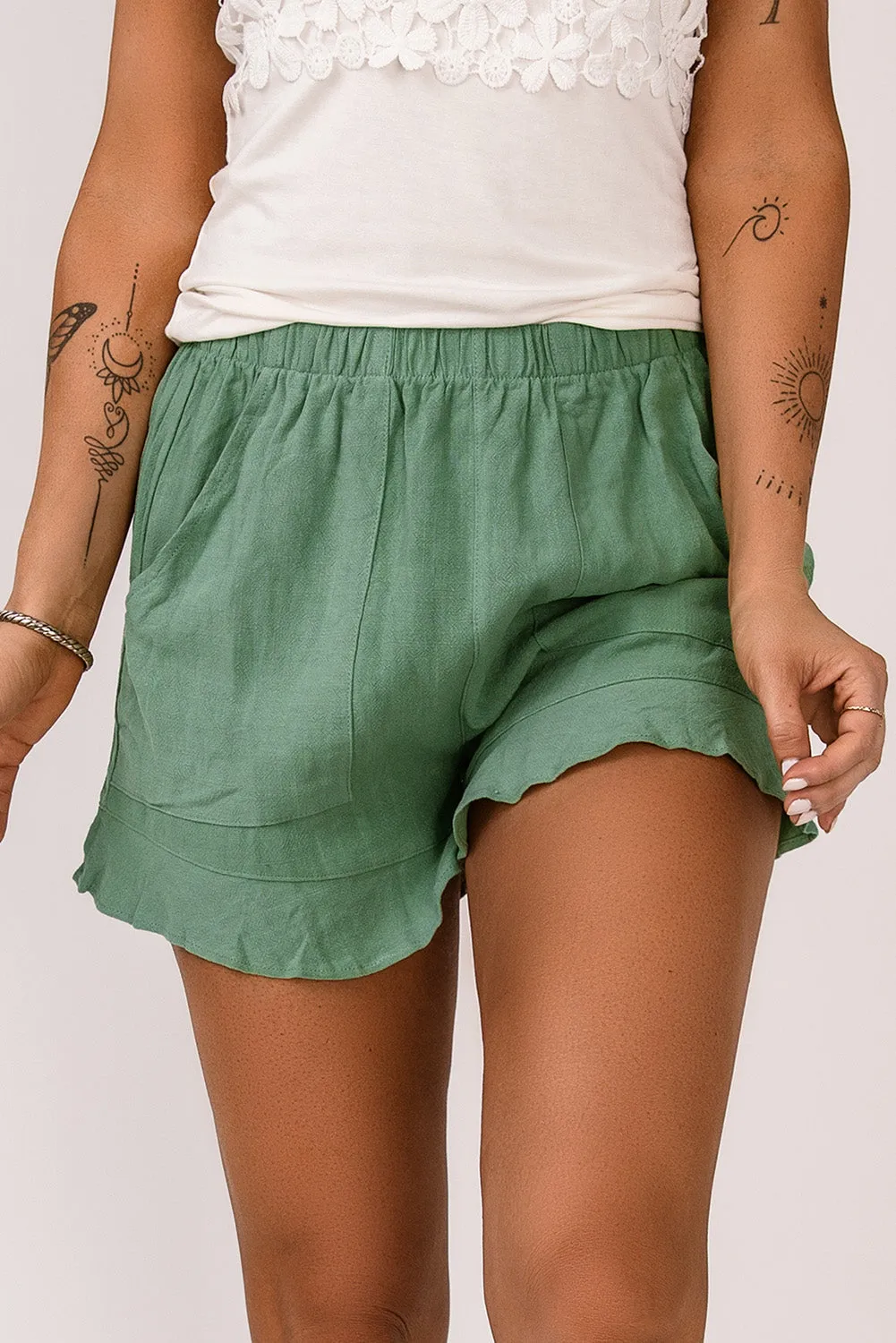 High Waist Pocketed Ruffle Shorts by Poppy Lee Lane