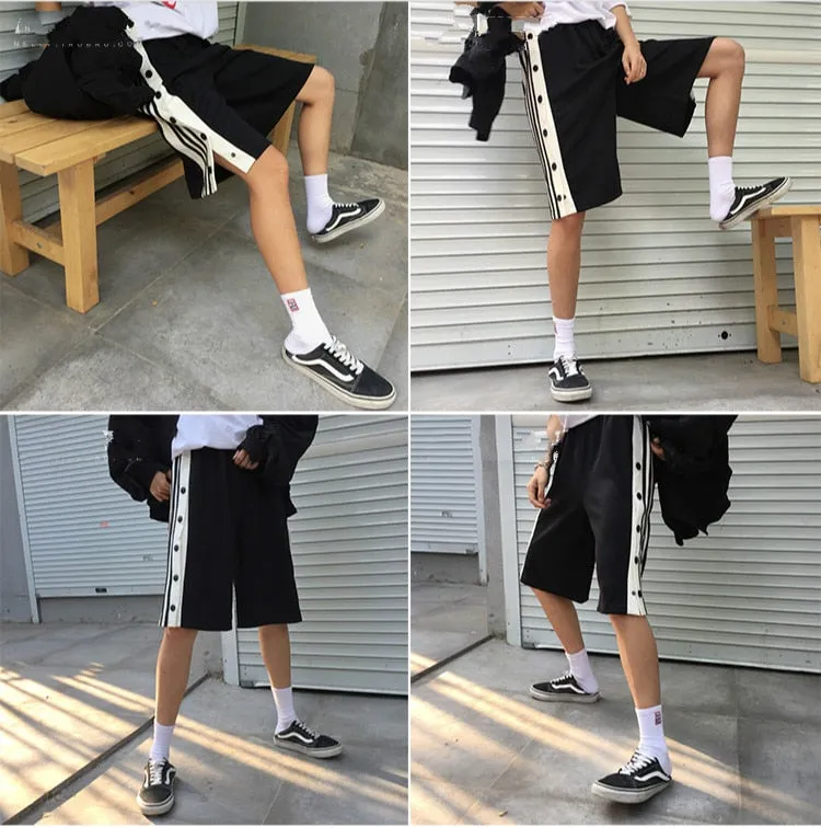 Hip Hop Retro Side Slip Fastener Shorts Men Casual Wear Sports Short