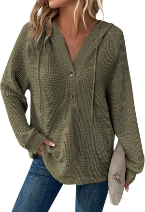 Hoodies For Women, Trendy V Neck Drawstring Long Sleeve Sweatshirts With Hood Comfy Streetwear Fall Pullover Tops