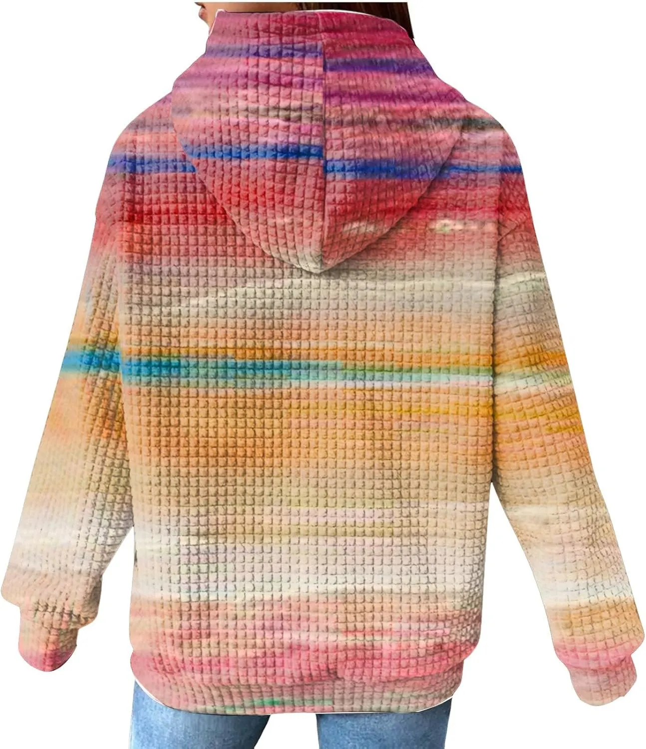 Hoodies for Women Waffle Knit Tops for Women Oversized Waffle Knit Shirt Hoodies for Women with Pocket Fall Sweatshirt 2024