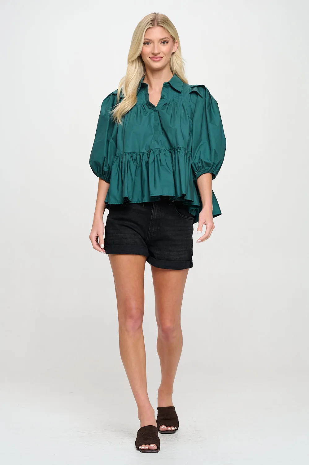 Hunter Green Poplin Blouse