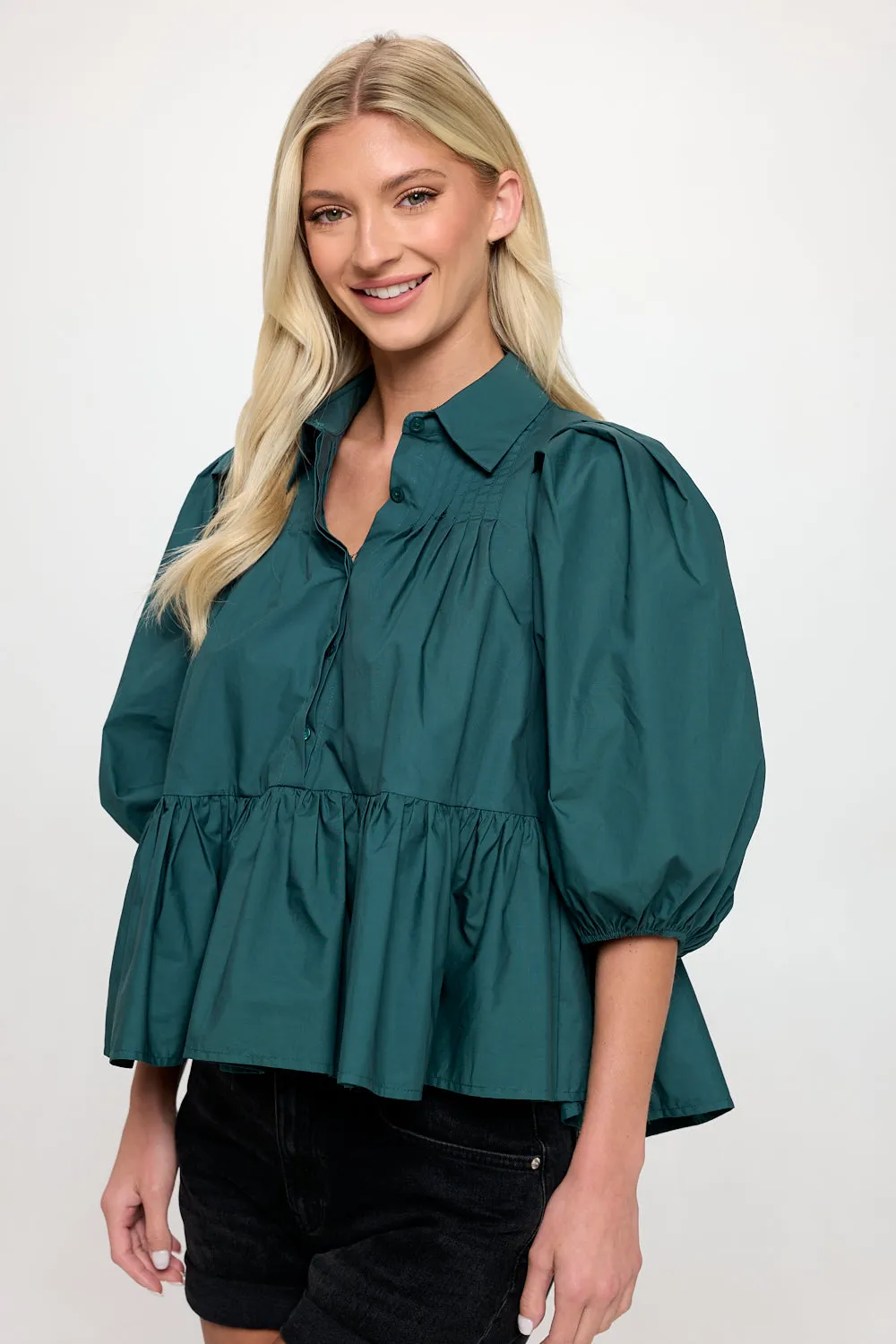 Hunter Green Poplin Blouse