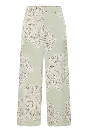 JANNIKE Palazzo Trousers in Muted Pistachio Green Paisley