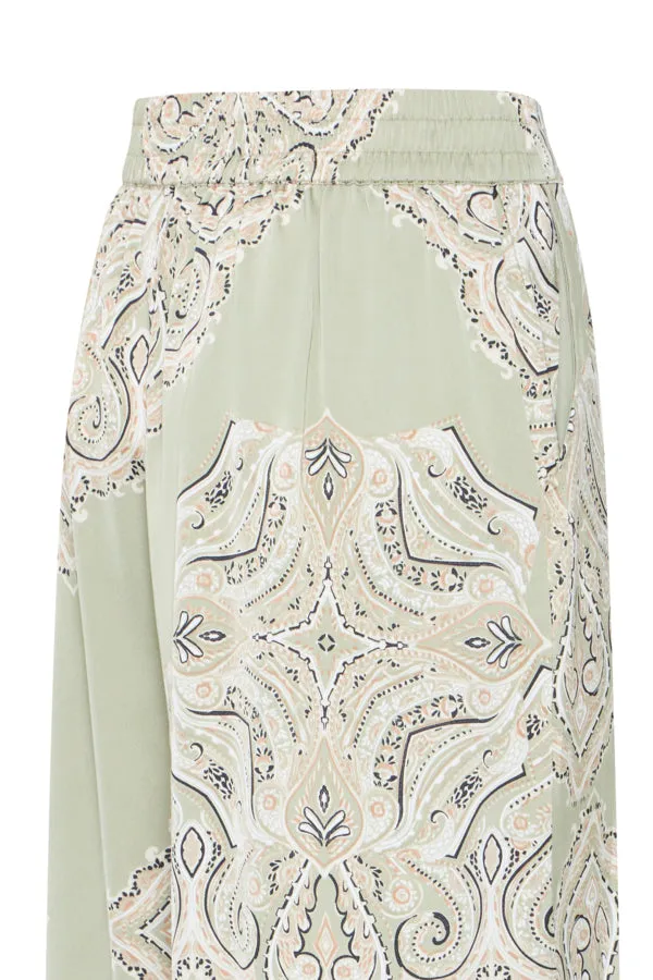 JANNIKE Palazzo Trousers in Muted Pistachio Green Paisley