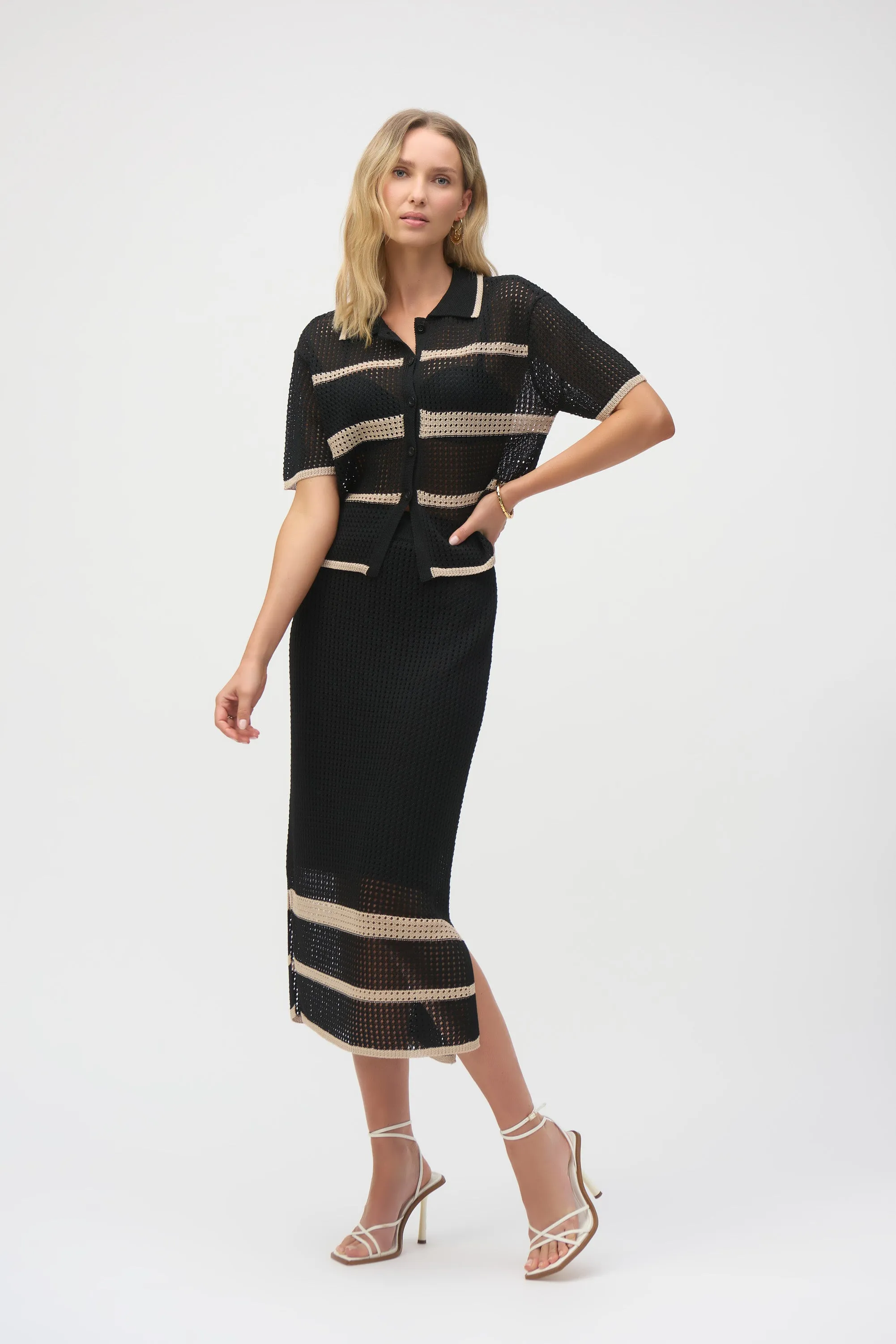 Joseph Ribkoff Knit Open Stitch Stripe Skirt