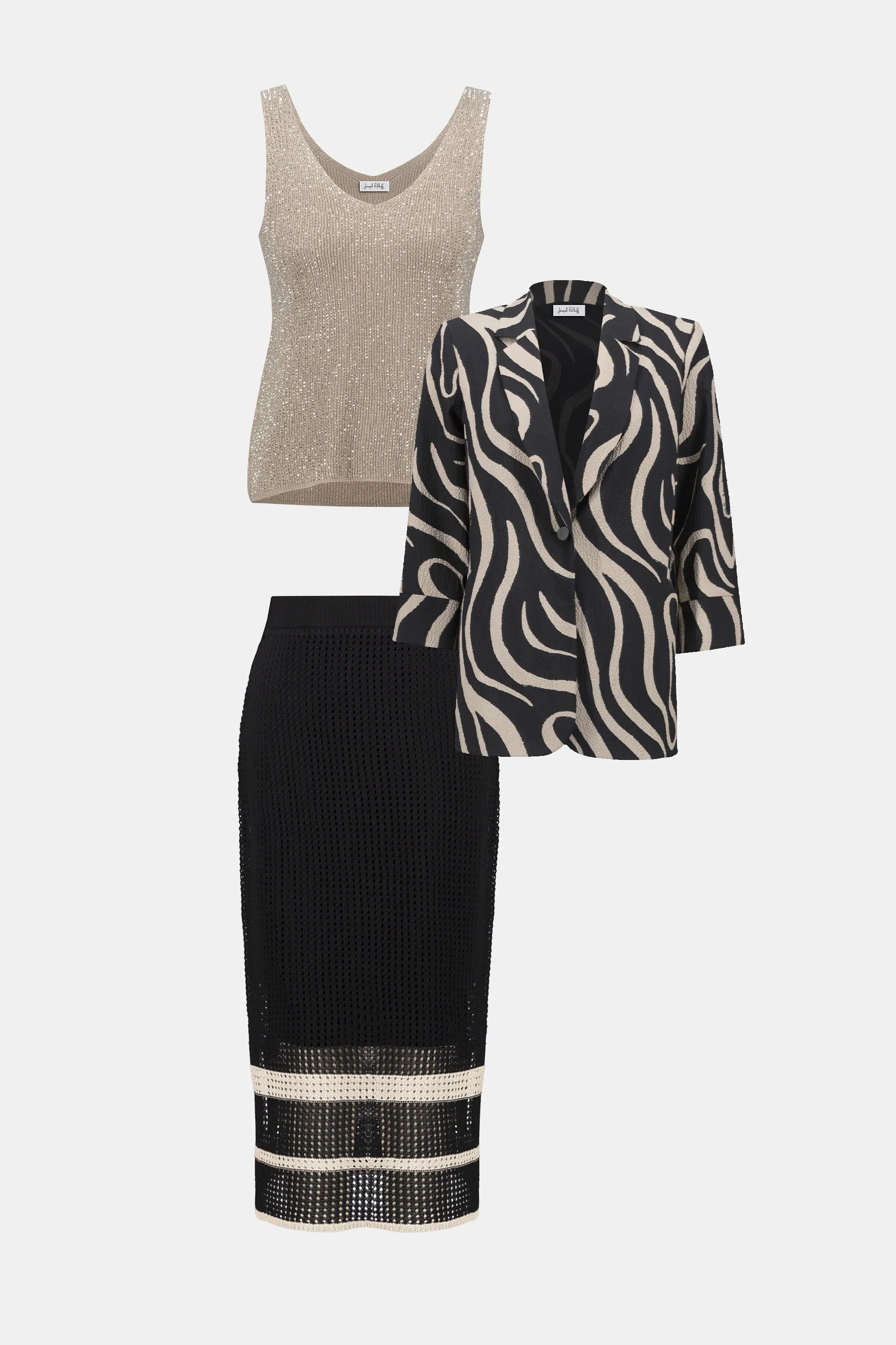 Joseph Ribkoff Knit Open Stitch Stripe Skirt