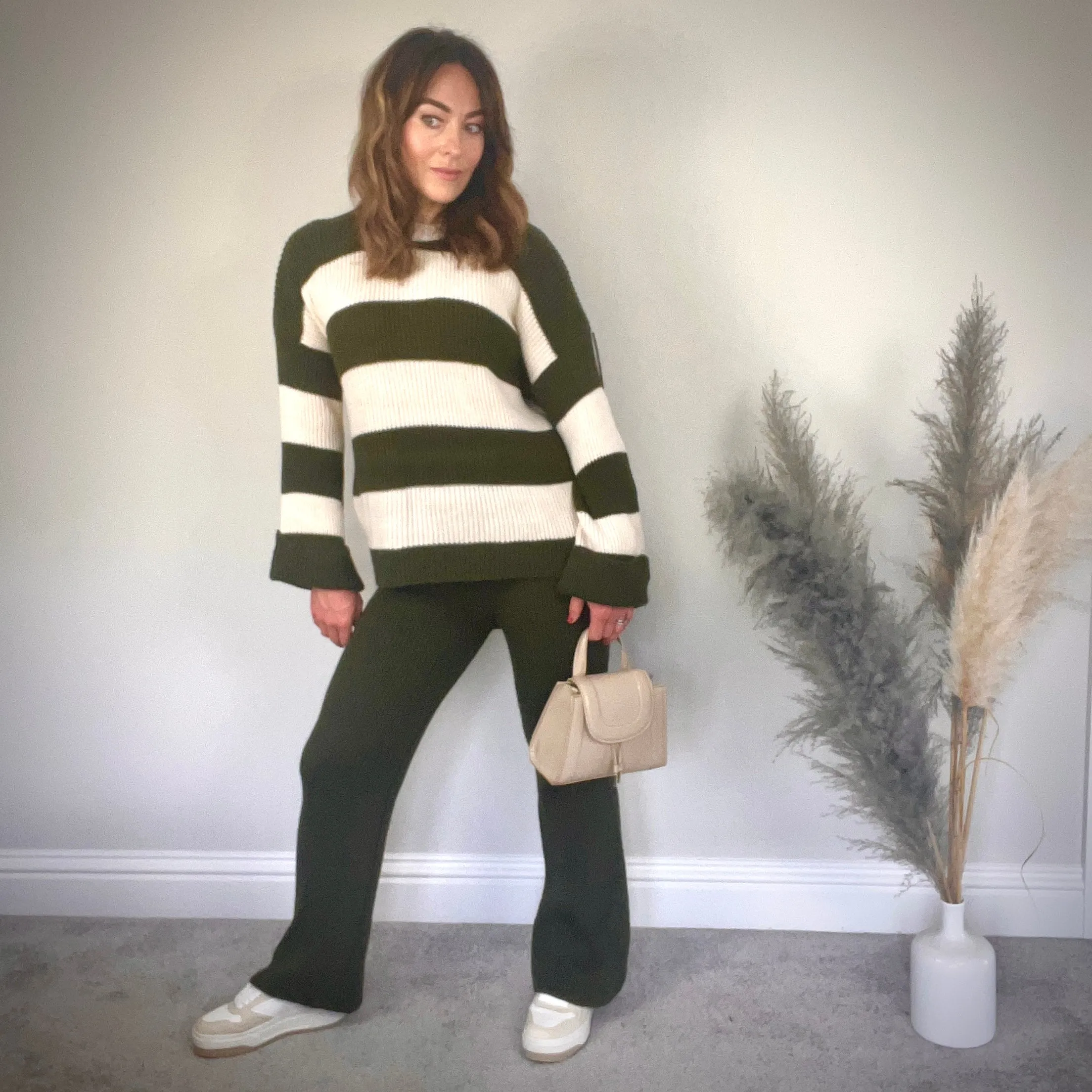 KHAKI STRIPED KNIT SET