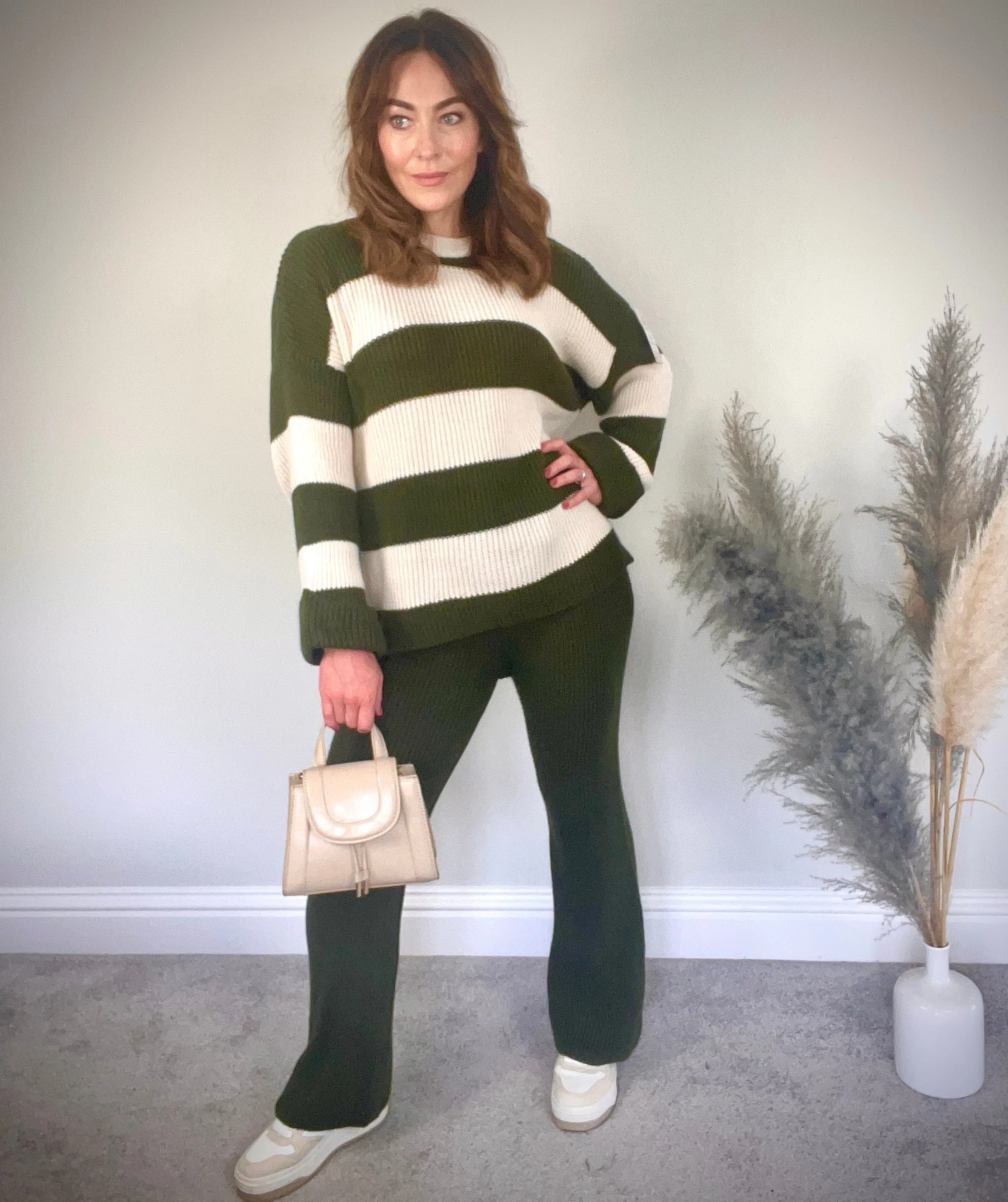 KHAKI STRIPED KNIT SET