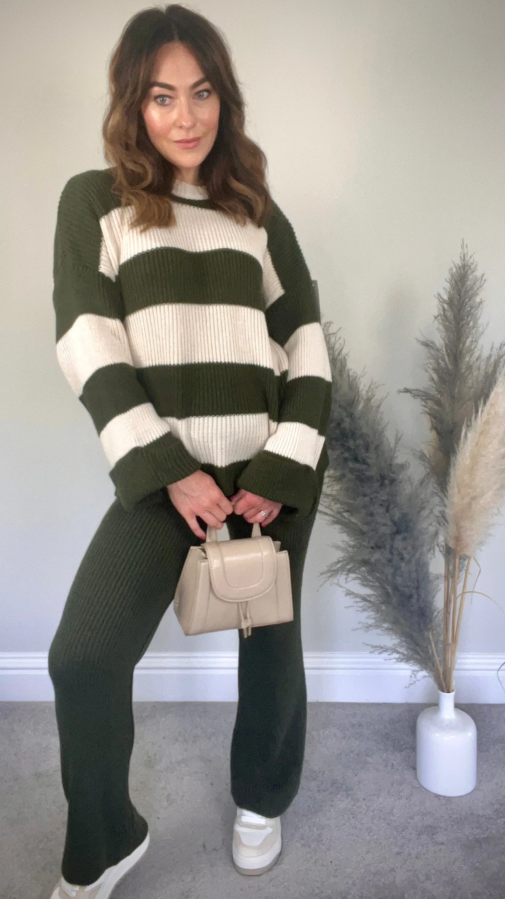 KHAKI STRIPED KNIT SET