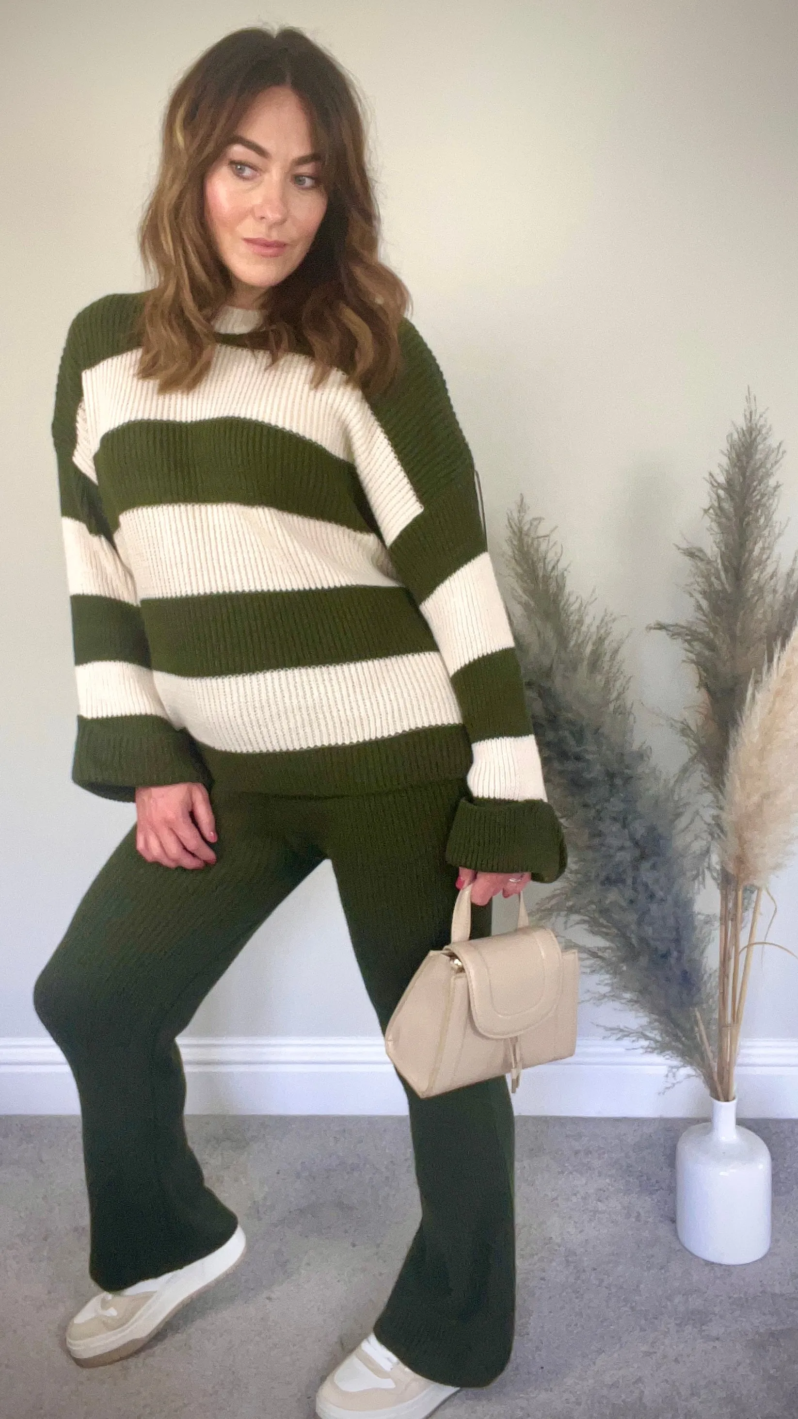 KHAKI STRIPED KNIT SET