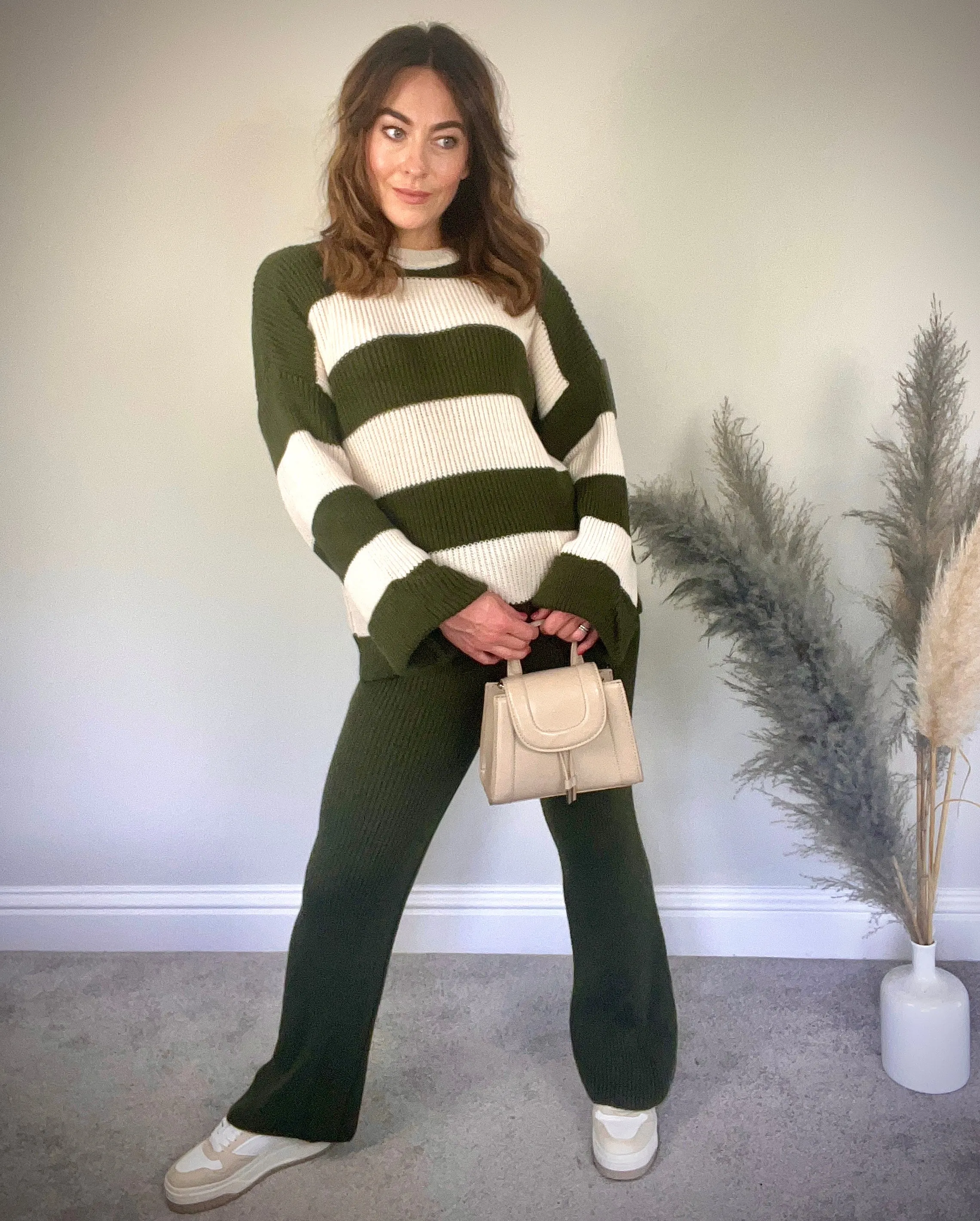 KHAKI STRIPED KNIT SET
