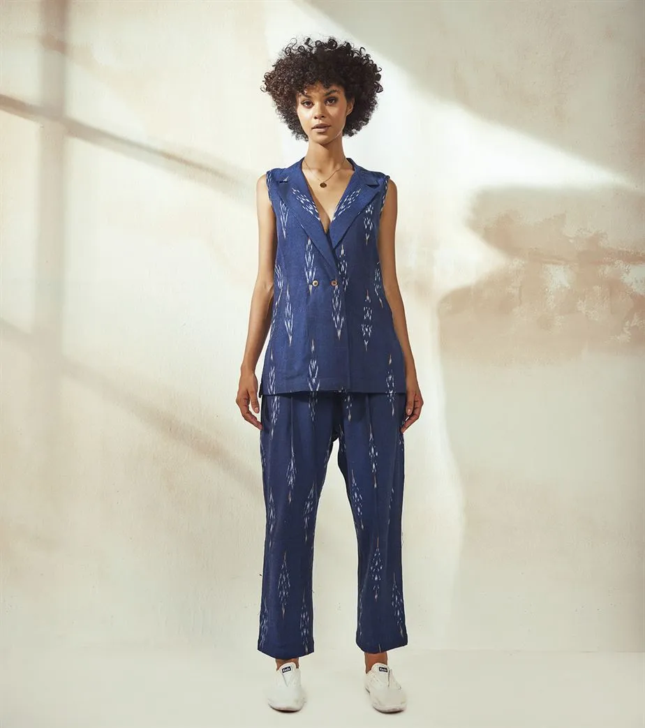 Khara Kapas  I  Boston Marine Blue Ikkat Co-ord Set