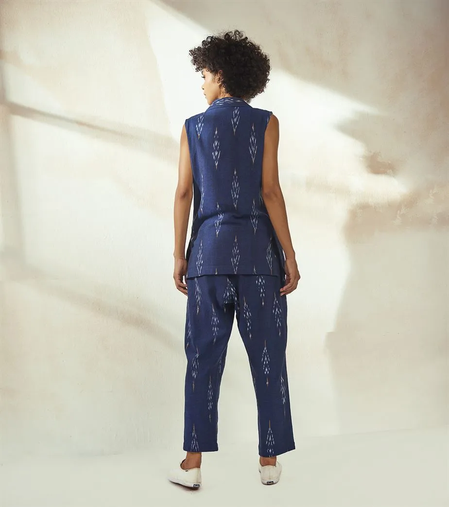 Khara Kapas  I  Boston Marine Blue Ikkat Co-ord Set