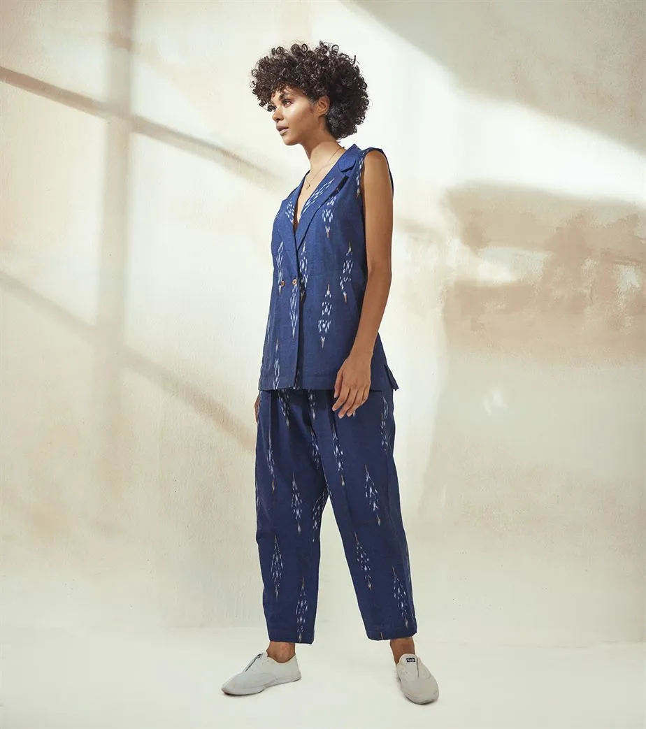 Khara Kapas  I  Boston Marine Blue Ikkat Co-ord Set
