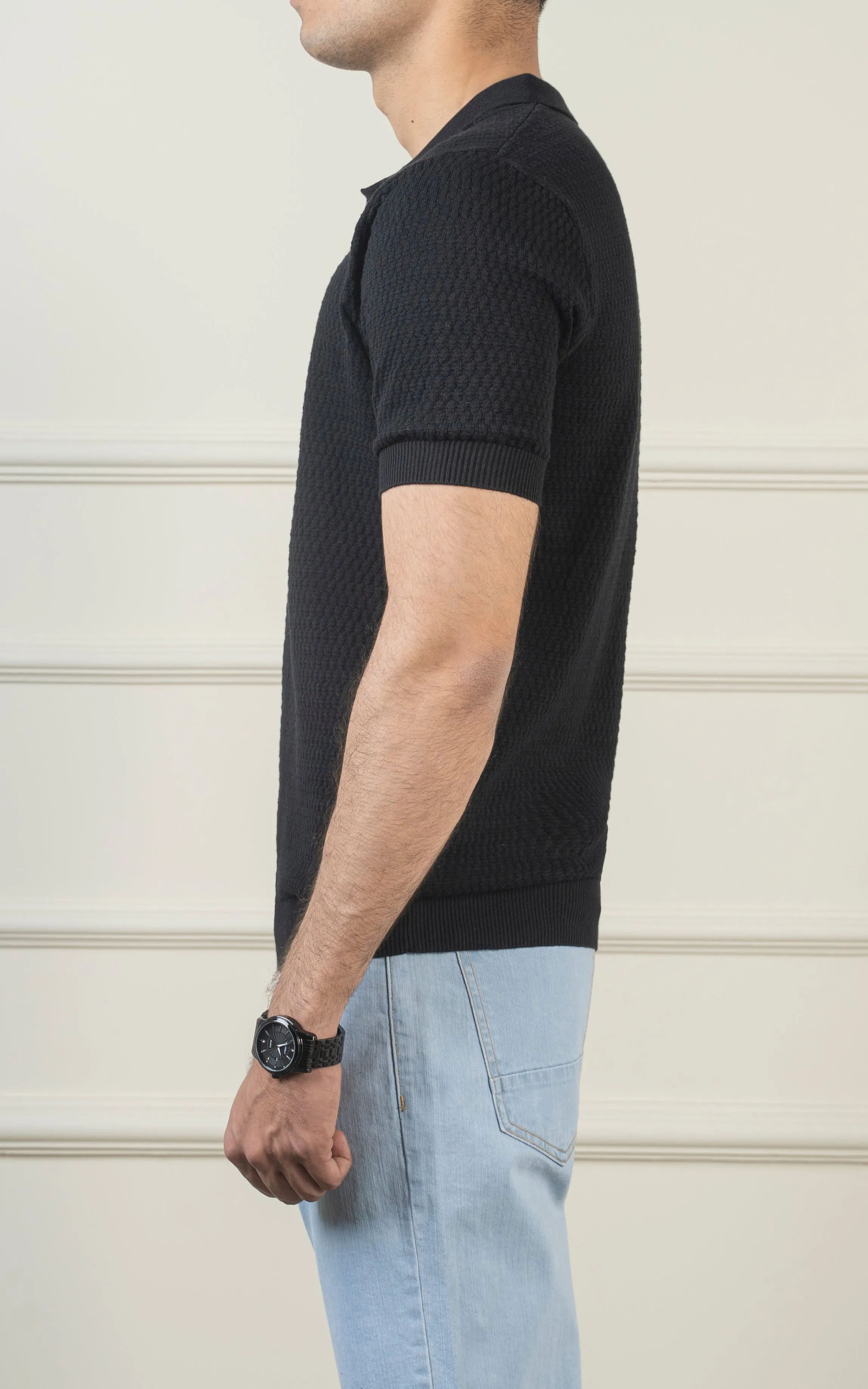 KNITTED POLO  BLACK
