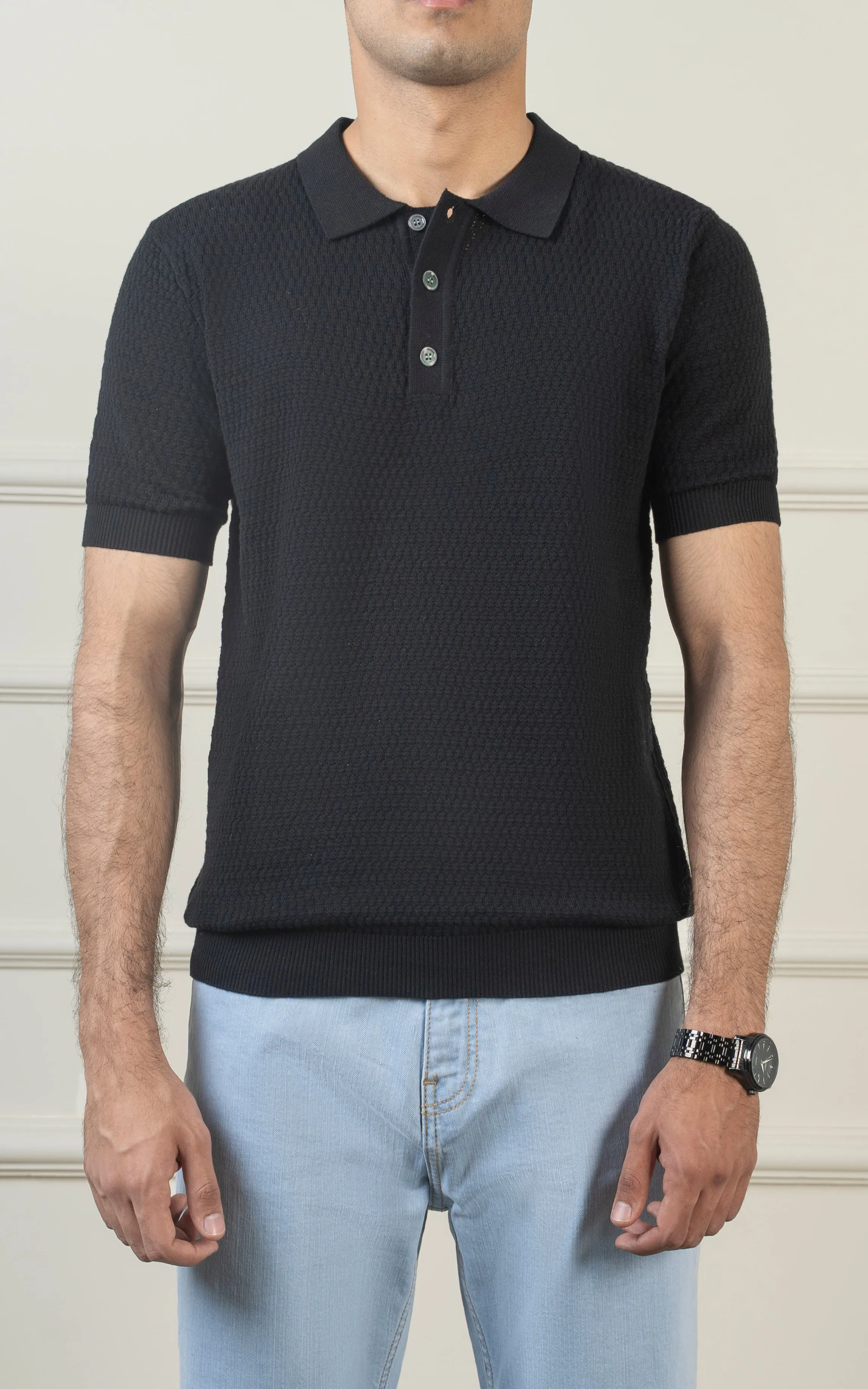 KNITTED POLO  BLACK