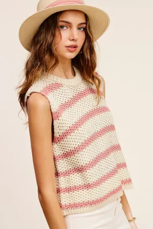 La Miel Chunky Stripe Sleeveless Womens Sweater Top 3Colors S-L