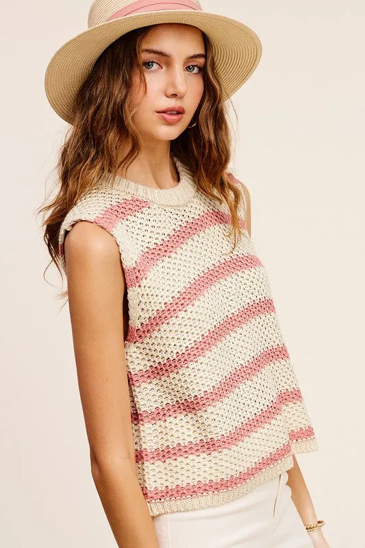 La Miel Chunky Stripe Sleeveless Womens Sweater Top 3Colors S-L