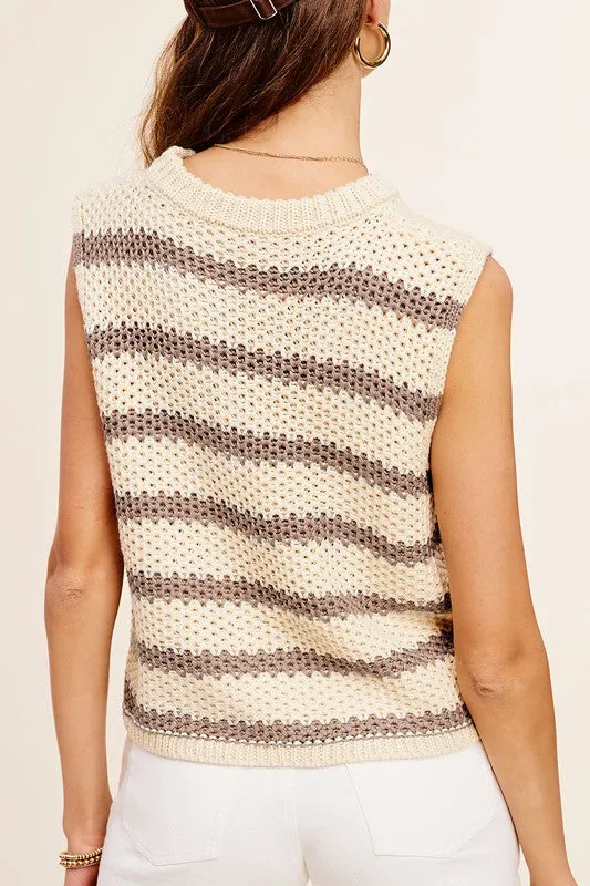 La Miel Chunky Stripe Sleeveless Womens Sweater Top 3Colors S-L