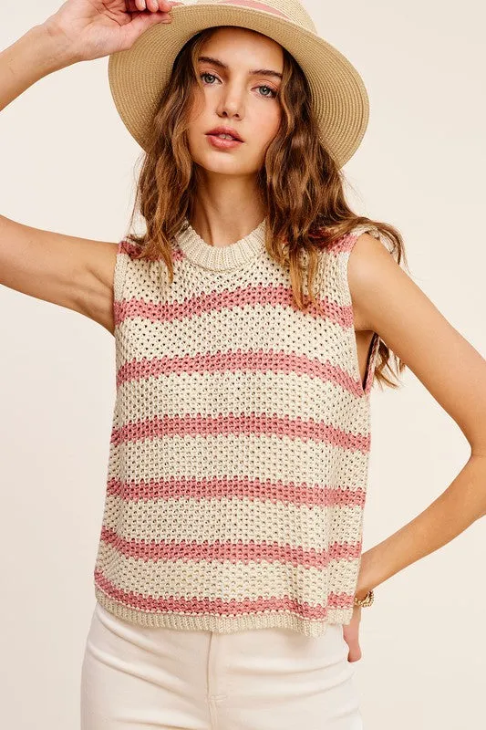 La Miel Chunky Stripe Sleeveless Womens Sweater Top 3Colors S-L
