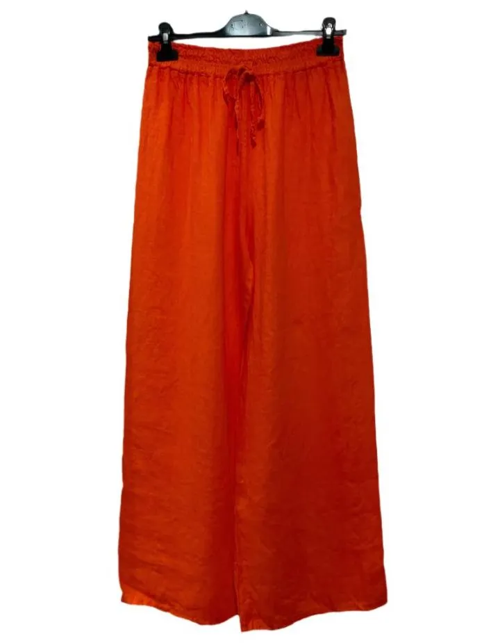 Linen Trousers With Tie Waist Made in Italy One Size