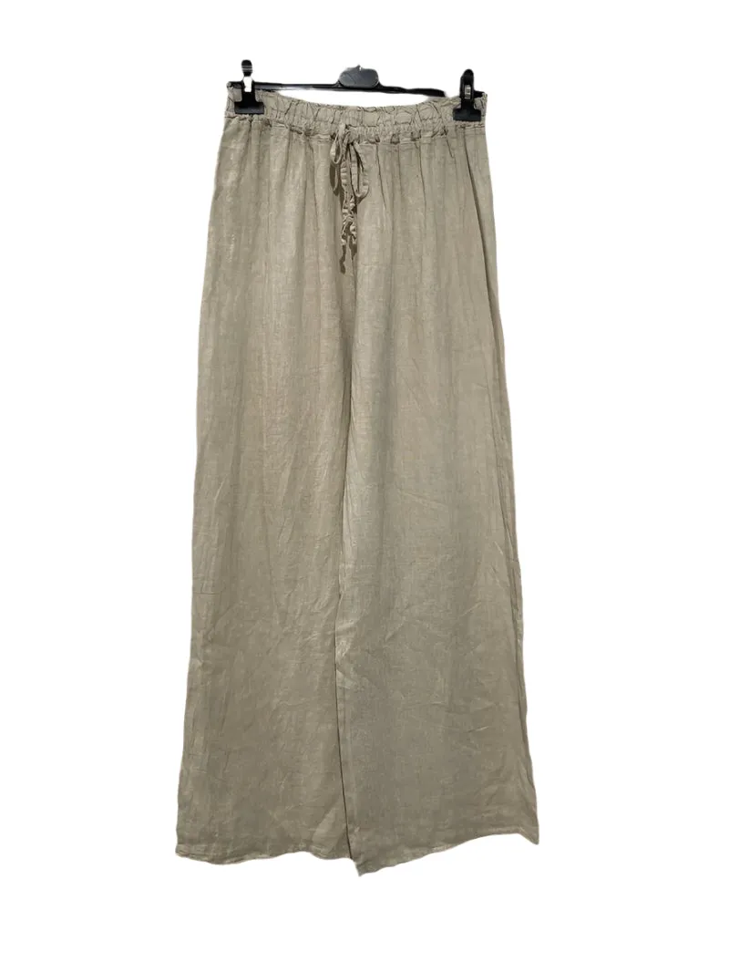 Linen Trousers With Tie Waist Made in Italy One Size