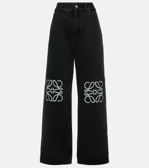 Loewe High Rise Wide Leg Anagram Jeans, Black
