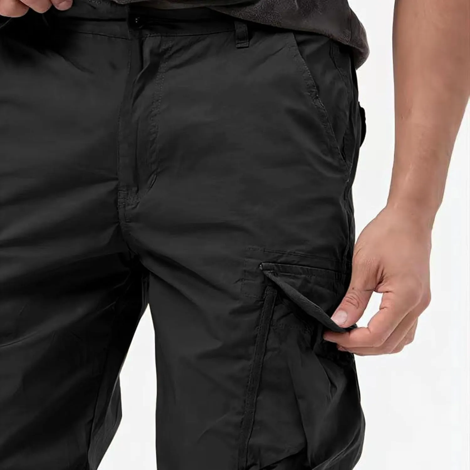 Men's Cargo Pants Cotton Casual Hiking Joggers Slim Fit Stretch Lightweight Work Trousers with Pocket Drawstring Waist