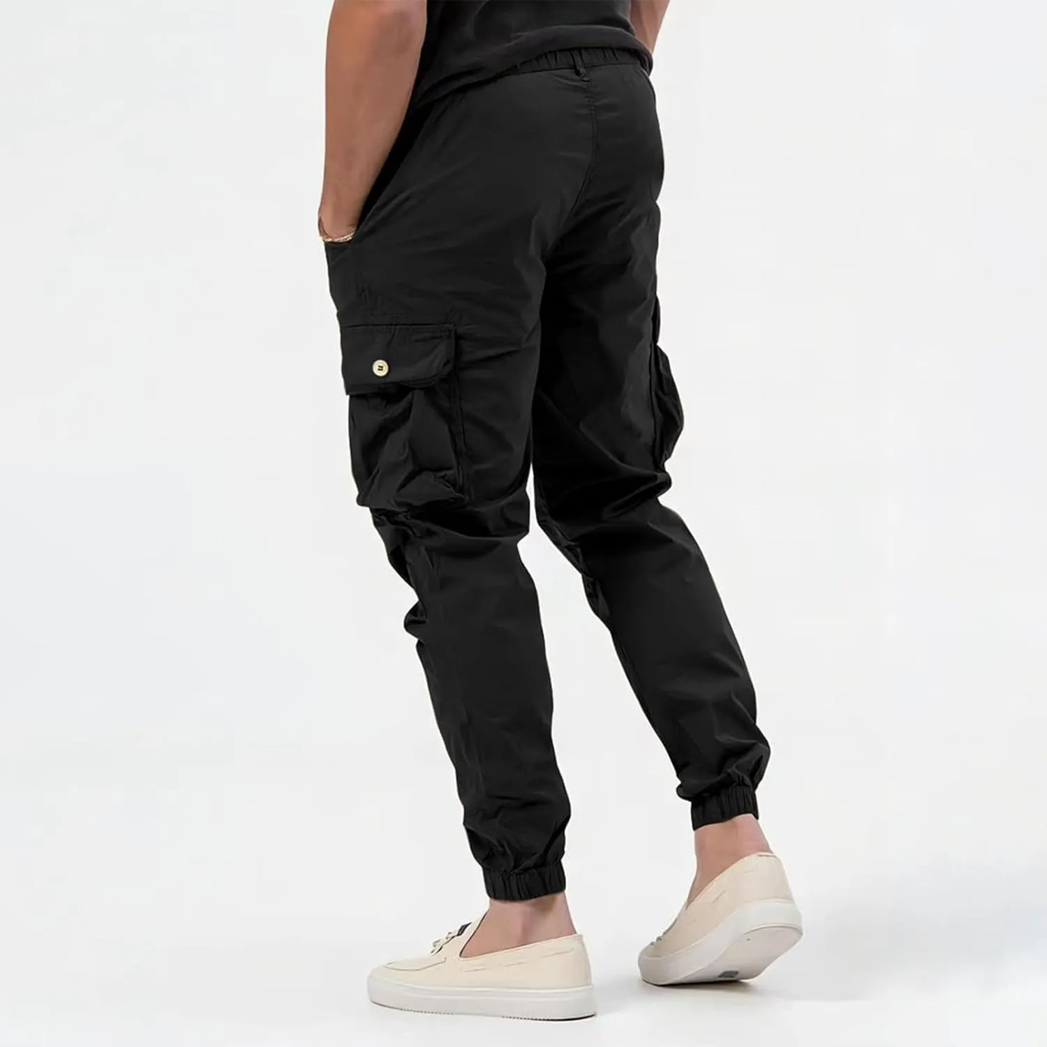 Men's Cargo Pants Cotton Casual Hiking Joggers Slim Fit Stretch Lightweight Work Trousers with Pocket Drawstring Waist