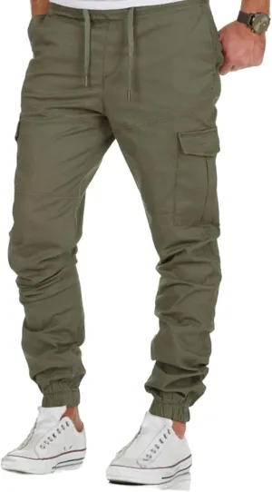 Men's Joggers Pants Drawstring Hiking Sweatpants Solid Slim Fit Joggers Pants Lightweight Casual Sports Trousers