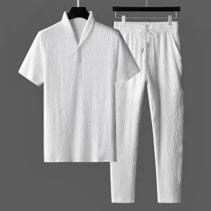 Men's Lightweight Breathable Polo Shirt & Pants Set