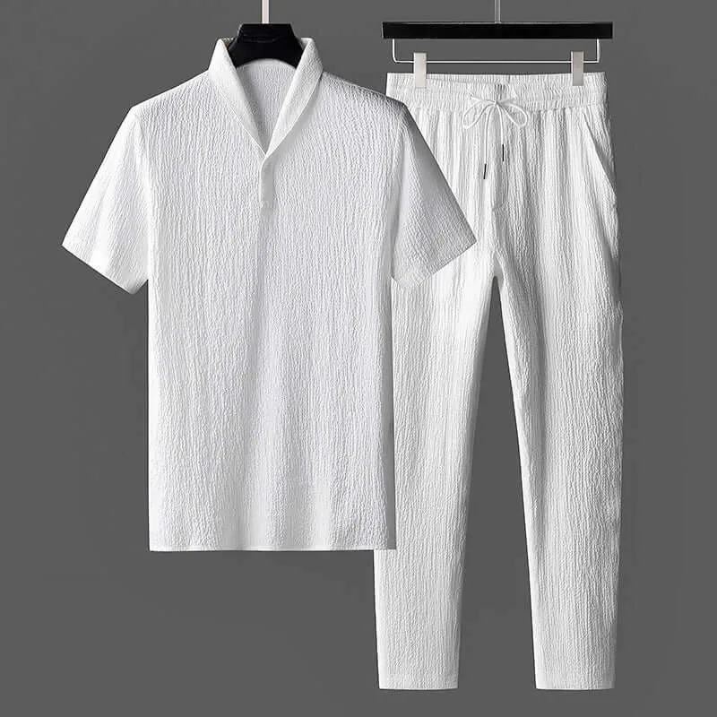 Men's Lightweight Breathable Polo Shirt & Pants Set