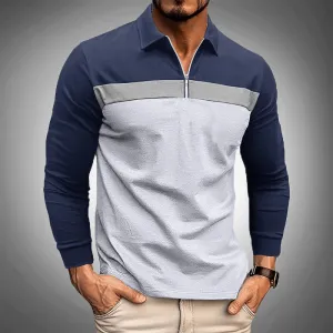 Men's Long-Sleeve Quarter-Zip Polo Shirt: Tailored Fit