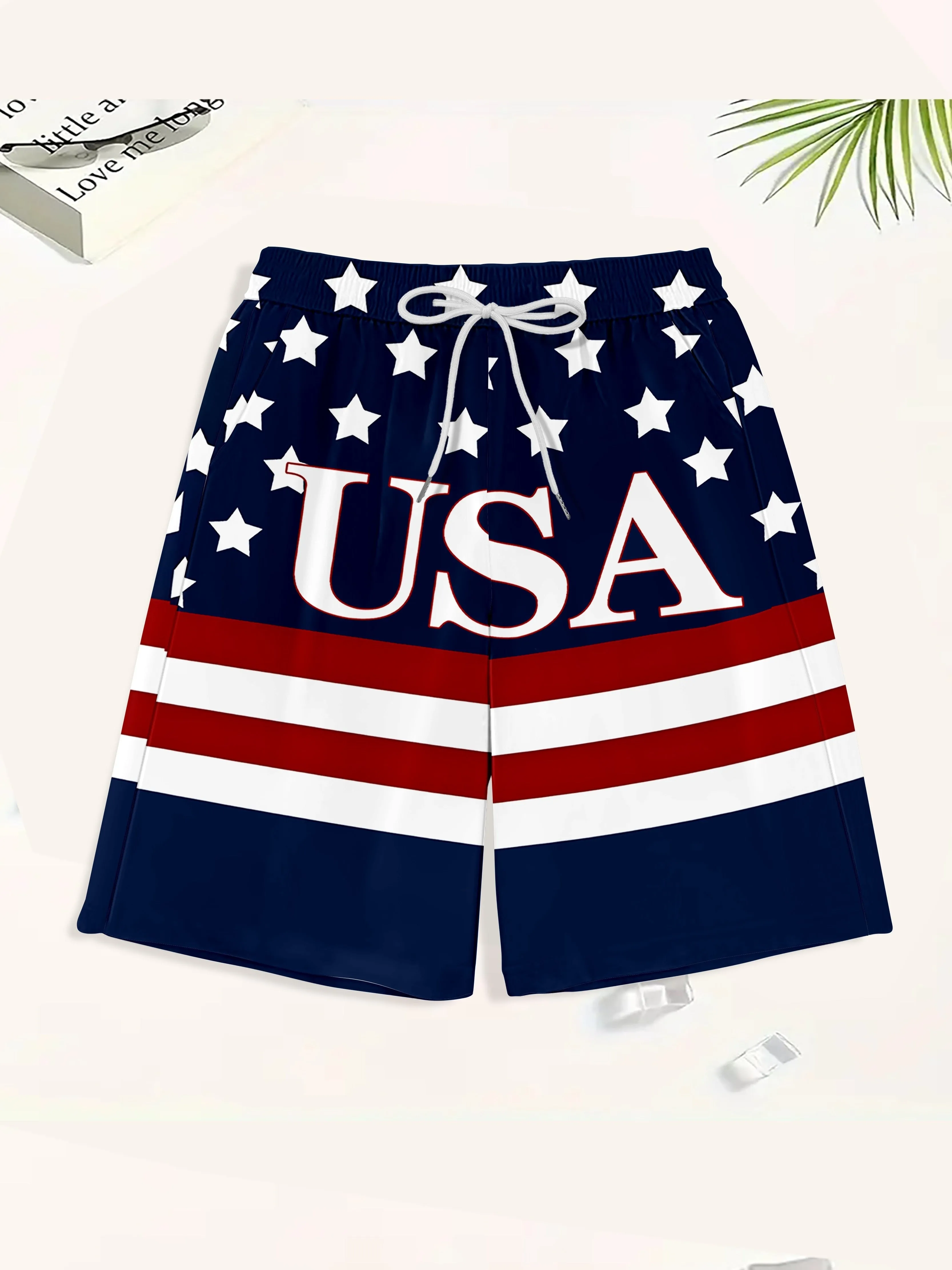Mens QuickDry Alphabet Print Beach Shorts