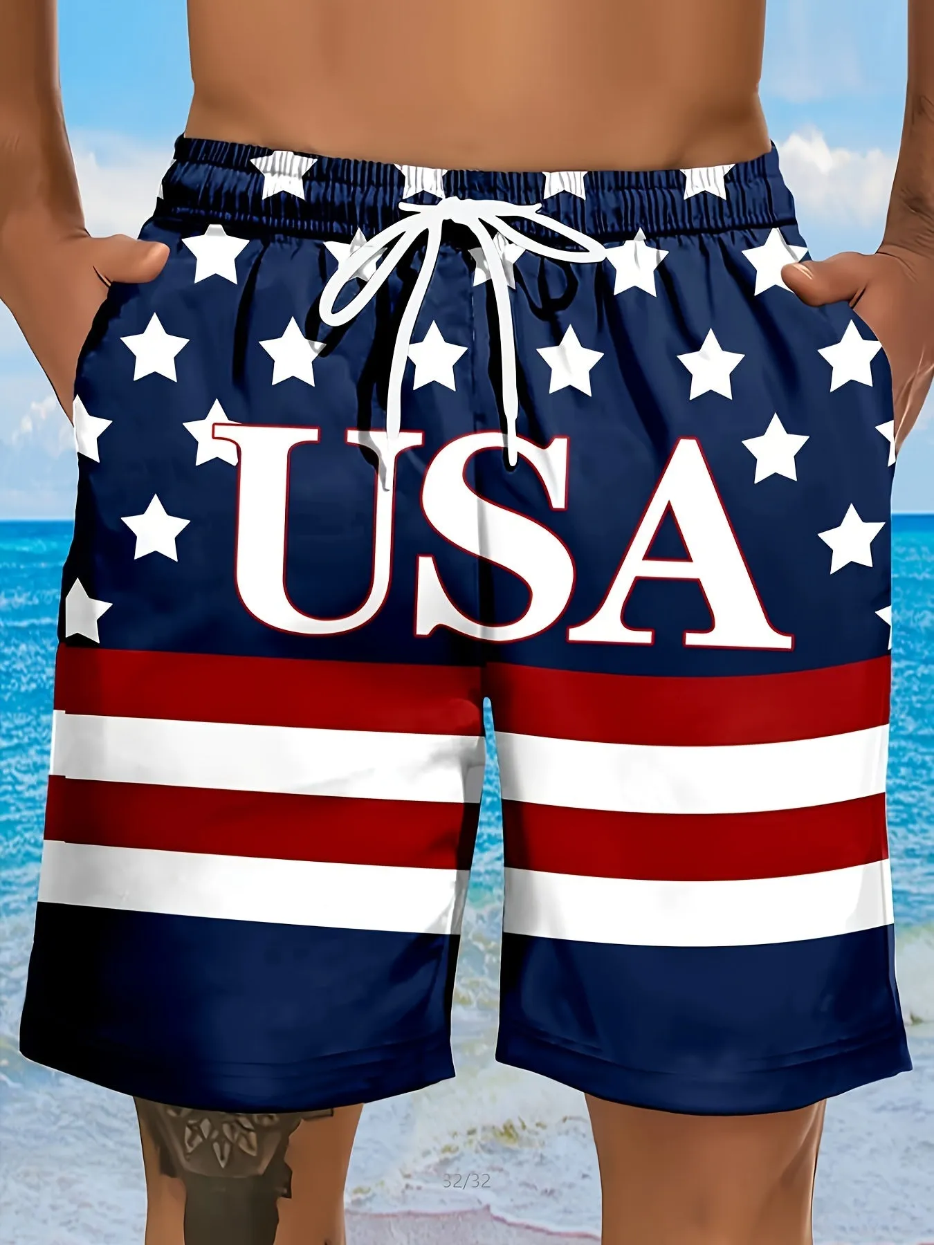 Mens QuickDry Alphabet Print Beach Shorts