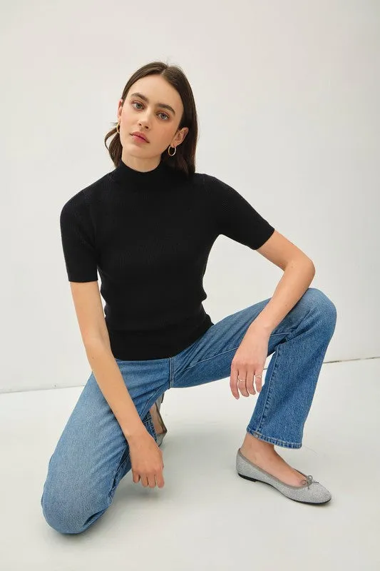 Mock Neck Short Sleeve Sweater