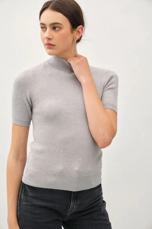 Mock Neck Short Sleeve Sweater