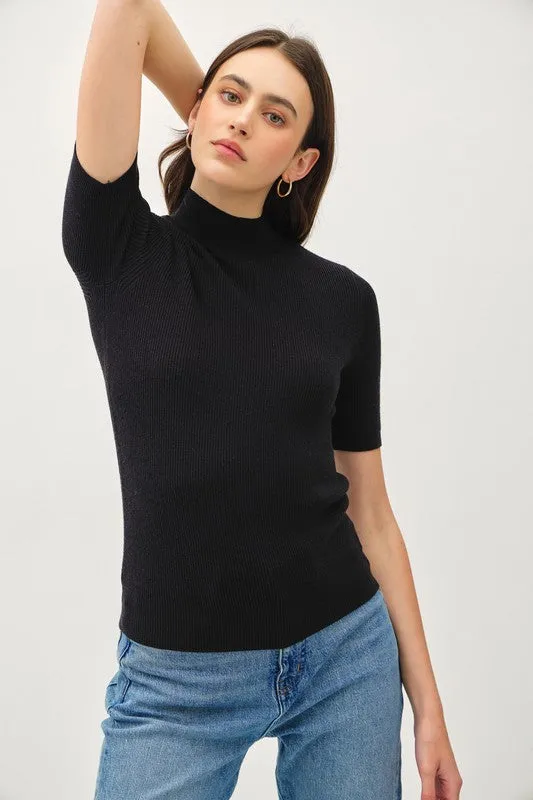 Mock Neck Short Sleeve Sweater