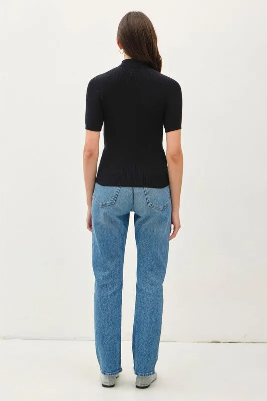 Mock Neck Short Sleeve Sweater