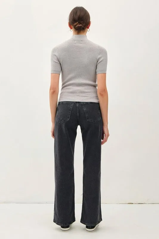 Mock Neck Short Sleeve Sweater