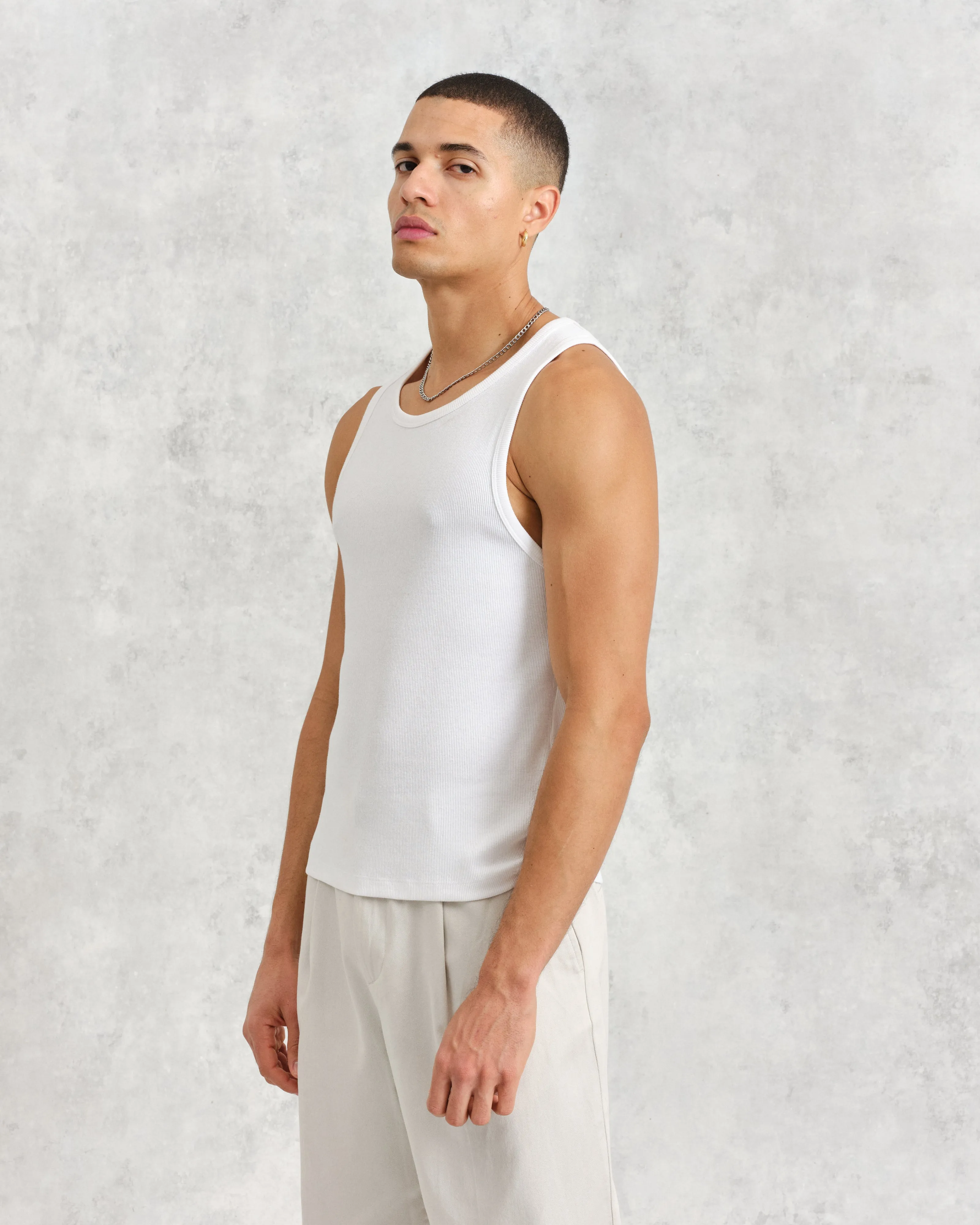 Montague - White Ribbed Organic Cotton Vest